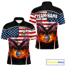 Load image into Gallery viewer, Red, White and Blue American Flag Eagle Flame Golf polo shirt for men custom patriotic golf attire NQS11736