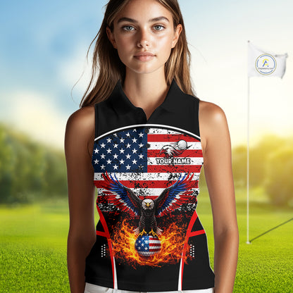 Red, White and Blue American Flag Eagle Flame Sleeveless Golf polo shirt custom patriotic golf attire NQS11736