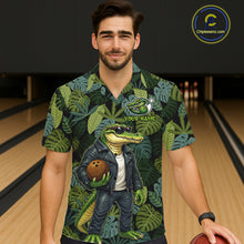 Load image into Gallery viewer, Green tropical leaf pattern Funny Alligator Bowling Hawaiian Shirt Custom Bowling Team Jerseys NQS11744