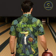 Load image into Gallery viewer, Green tropical leaf pattern Funny Alligator Bowling Hawaiian Shirt Custom Bowling Team Jerseys NQS11744
