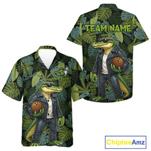 Load image into Gallery viewer, Green tropical leaf pattern Funny Alligator Bowling Hawaiian Shirt Custom Bowling Team Jerseys NQS11744