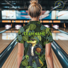 Load image into Gallery viewer, Green tropical leaf pattern Funny Alligator Bowling Shirts For Women Custom Bowling Team Jerseys NQS11744