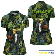 Load image into Gallery viewer, Green tropical leaf pattern Funny Alligator Bowling Shirts For Women Custom Bowling Team Jerseys NQS11744