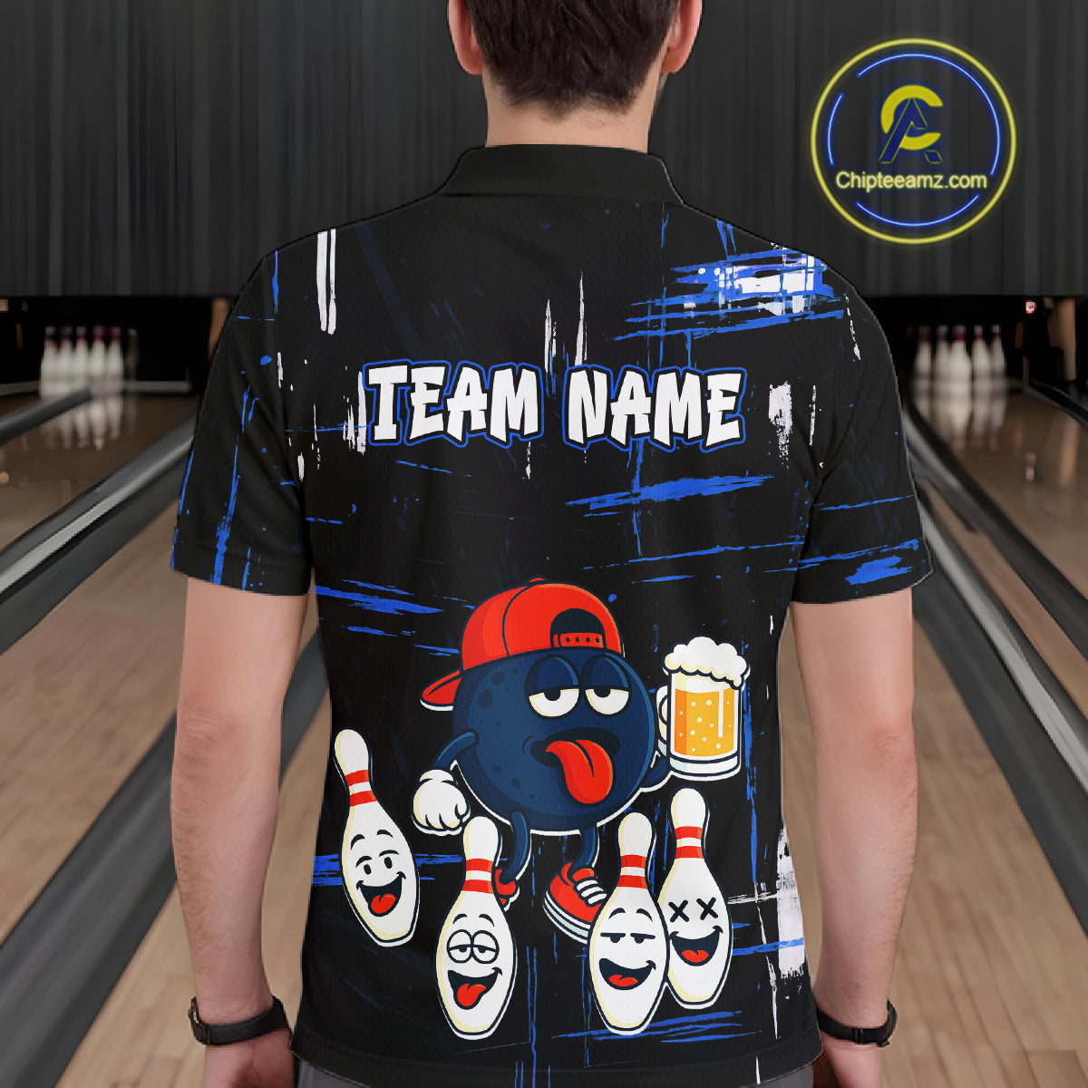 Custom Black And Blue Funny Beer Bowling Men Polo, Quarter Zip Shirts, funny bowling shirts NQS11488