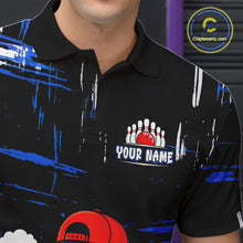 Load image into Gallery viewer, Custom Black And Blue Funny Beer Bowling Men Polo, Quarter Zip Shirts, funny bowling shirts NQS11488