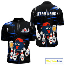 Load image into Gallery viewer, Custom Black And Blue Funny Beer Bowling Men Polo, Quarter Zip Shirts, funny bowling shirts NQS11488
