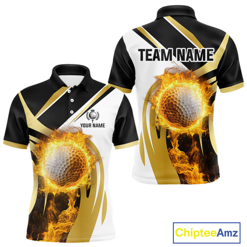 Black and White Gold Flame Golf Polo Shirts For Men custom team men golf attire, gift for golf lovers NQS10905