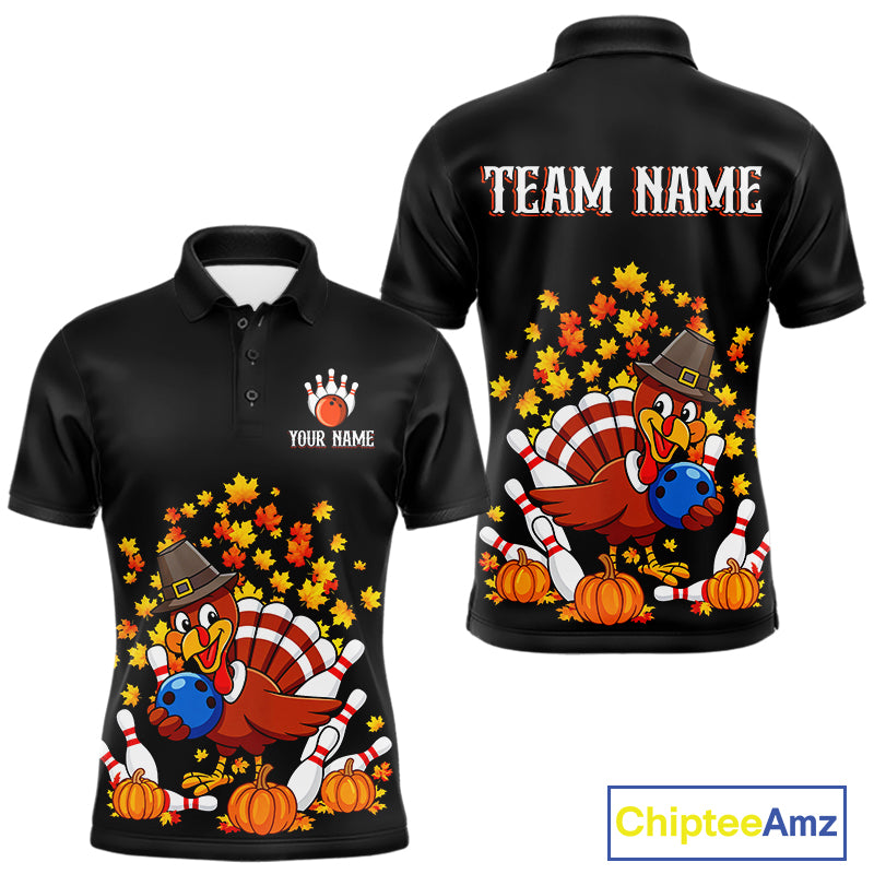 Funny Turkey Bowling Shirts For Men, Autumn Leaf Thanksgiving Bowling Tournament Shirts NQS10716