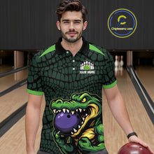 Load image into Gallery viewer, Green Alligator Bowling Polo, Quarter Zip shirts for Men Custom Team bowling uniform jersey NQS10734