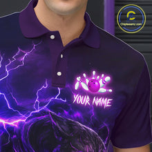 Load image into Gallery viewer, Purple Thunder Lightning Custom Panther Bowling Polo, 1/4 zip Shirts For Men, Panther Bowling Jerseys NQS10789