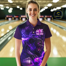 Load image into Gallery viewer, Purple Thunder Lightning Custom Panther Bowling Polo, 1/4 zip Shirt For Women, Panther Bowling Jersey NQS10789
