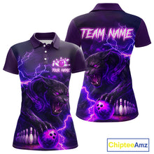 Load image into Gallery viewer, Purple Thunder Lightning Custom Panther Bowling Polo, 1/4 zip Shirt For Women, Panther Bowling Jersey NQS10789