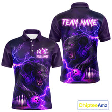 Load image into Gallery viewer, Purple Thunder Lightning Custom Panther Bowling Polo, 1/4 zip Shirts For Men, Panther Bowling Jerseys NQS10789