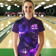 Load image into Gallery viewer, Purple Thunder Lightning Custom Panther Bowling Polo, 1/4 zip Shirt For Women, Panther Bowling Jersey NQS10789