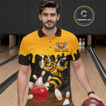 Load image into Gallery viewer, Custom Black and Yellow Honey Pattern Angry Bee Bowling Team Shirts For Men, Bowling League Shirts NQS11705