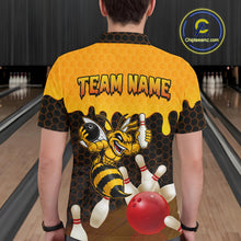 Load image into Gallery viewer, Custom Black and Yellow Honey Pattern Angry Bee Bowling Team Shirts For Men, Bowling League Shirts NQS11705