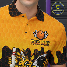 Load image into Gallery viewer, Custom Black and Yellow Honey Pattern Angry Bee Bowling Team Shirts For Men, Bowling League Shirts NQS11705