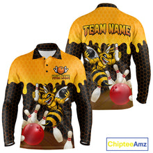 Load image into Gallery viewer, Custom Black and Yellow Honey Pattern Angry Bee Bowling Team Shirts For Men, Bowling League Shirts NQS11705