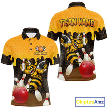 Load image into Gallery viewer, Custom Black and Yellow Honey Pattern Angry Bee Bowling Team Shirts For Men, Bowling League Shirts NQS11705