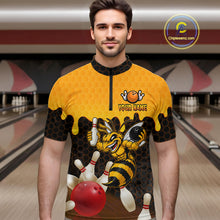 Load image into Gallery viewer, Custom Black and Yellow Honey Pattern Angry Bee Bowling Team Shirts For Men, Bowling League Shirts NQS11705