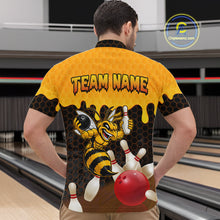 Load image into Gallery viewer, Custom Black and Yellow Honey Pattern Angry Bee Bowling Team Shirts For Men, Bowling League Shirts NQS11705