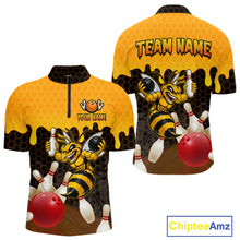 Load image into Gallery viewer, Custom Black and Yellow Honey Pattern Angry Bee Bowling Team Shirts For Men, Bowling League Shirts NQS11705