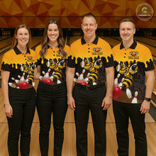 Load image into Gallery viewer, Custom Black and Yellow Honey Pattern Angry Bee Bowling Team Shirts For Men, Bowling League Shirts NQS11705