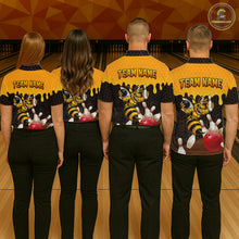 Load image into Gallery viewer, Custom Black and Yellow Honey Pattern Angry Bee Bowling Team Shirts For Men, Bowling League Shirts NQS11705