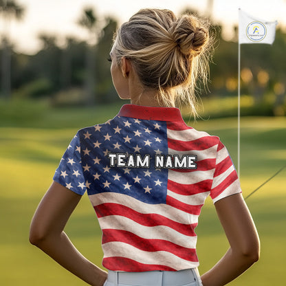 Custom American Flag Eagle Golf Polo Shirts For Women, patriotic Golf attire for ladies NQS11712