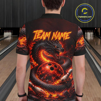 Custom Red Dragon Bowling Polo Shirts, Bowling 1/4 zip jersey For Men, Team Bowling League jerseys NQS11588