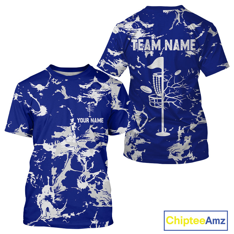 Blue and Gray Camo Disc Golf basket T-Shirts Custom team disc golf jerseys NQS10797