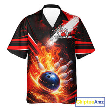 Load image into Gallery viewer, Custom Black and Red Flame Bowling Jersey Bowling Hawaiian Shirts, Team bowling outfit NQS11595
