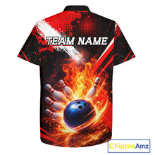 Load image into Gallery viewer, Custom Black and Red Flame Bowling Jersey Bowling Hawaiian Shirts, Team bowling outfit NQS11595