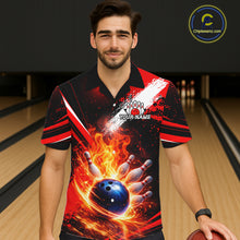 Load image into Gallery viewer, Custom Black and Red Flame Bowling Jersey Bowling Hawaiian Shirts, Team bowling outfit NQS11595