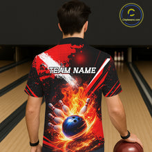 Load image into Gallery viewer, Custom Black and Red Flame Bowling Jersey Bowling Hawaiian Shirts, Team bowling outfit NQS11595