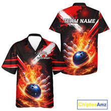 Load image into Gallery viewer, Custom Black and Red Flame Bowling Jersey Bowling Hawaiian Shirts, Team bowling outfit NQS11595