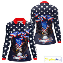 Load image into Gallery viewer, Custom 250 years of freedom Eagle American Flag Womens Golf Polo shirts, patriotic team golf outfit NQS11597