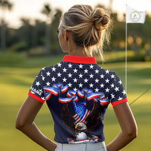 Load image into Gallery viewer, Custom 250 years of freedom Eagle American Flag Womens Golf Polo shirts, patriotic team golf outfit NQS11597