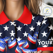 Load image into Gallery viewer, Custom 250 years of freedom Eagle American Flag Womens Golf Polo shirts, patriotic team golf outfit NQS11597