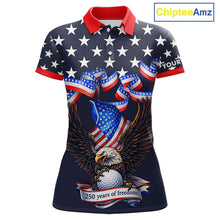 Load image into Gallery viewer, Custom 250 years of freedom Eagle American Flag Womens Golf Polo shirts, patriotic team golf outfit NQS11597