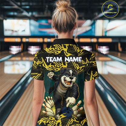 Black and Yellow Camo Funny Bulldog Bowling Shirts For Women Custom Cool Bowling Outfits Team Jerseys NQS11215