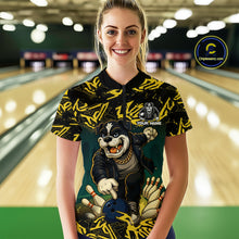 Load image into Gallery viewer, Black and Yellow Camo Funny Bulldog Bowling Shirts For Women Custom Cool Bowling Outfits Team Jerseys NQS11215