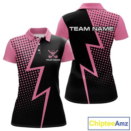 Black and Pink dots pattern Lightning Golf polo shirts for Women custom golf top for ladies NQS10853