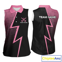 Load image into Gallery viewer, Black and Pink dots pattern Lightning Sleeveless Golf polo shirt custom golf top for ladies NQS10853