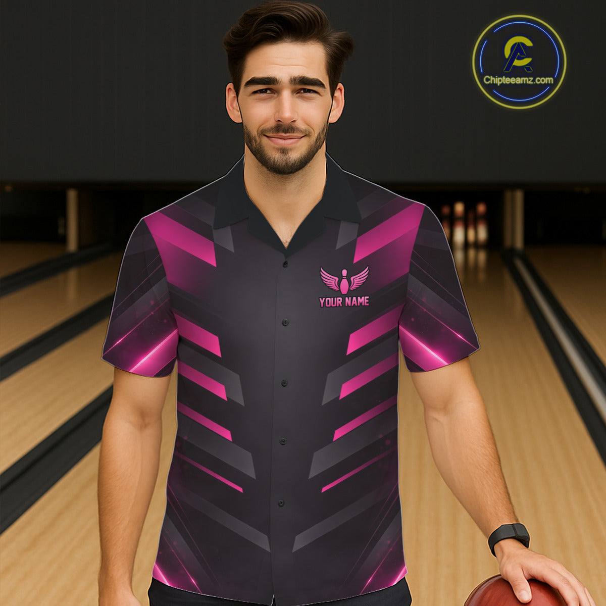 Black and Pink Bowling Button-up Shirt Custom Team Hawaiian Bowling Jersey, Gift For Bowler NQS11633