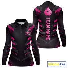 Load image into Gallery viewer, Black and Pink Bowling Polo, Quarter Zip Shirts For Women Custom Team Bowling Jersey, Gift For Bowler NQS11633
