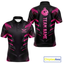 Load image into Gallery viewer, Black and Pink Bowling Polo, Quarter Zip Shirts For Men Custom Team Bowling Jersey, Gift For Bowlers NQS11633
