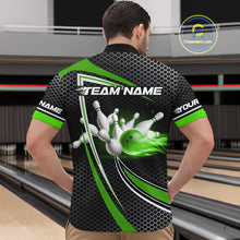 Load image into Gallery viewer, Black and Green Flame Bowling Shirts For Men Custom Team Bowling Jersey, Gift For Bowlers NQS10858