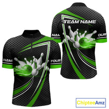 Load image into Gallery viewer, Black and Green Flame Bowling Shirts For Men Custom Team Bowling Jersey, Gift For Bowlers NQS10858