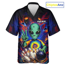 Load image into Gallery viewer, Funny Colorful Galaxy Alien Bowling Hawaiian Shirt Custom Bowling Team Outfit, Gift For Bowler NQS11444